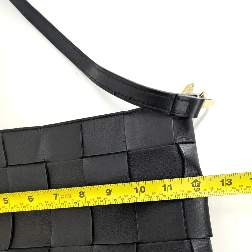 Anna Paola Black Woven Leather Crossbody Bag Made in Italy Gold Hardware